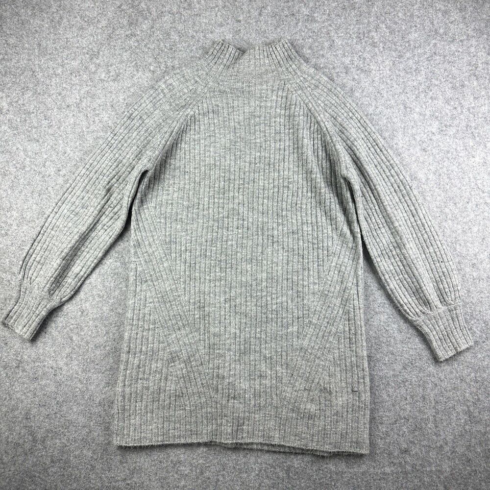 Olivia Grey Mini Sweater Tunic Dress Womens M Gray Knit Bishop Sleeve Mock Neck*